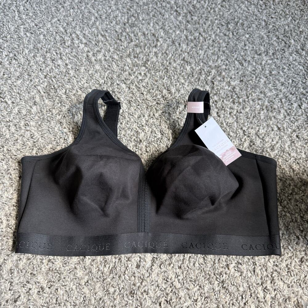 Cacique 42DDD Bra Black Unlined Full Coverage No Wire Back Closure Wireless NEW